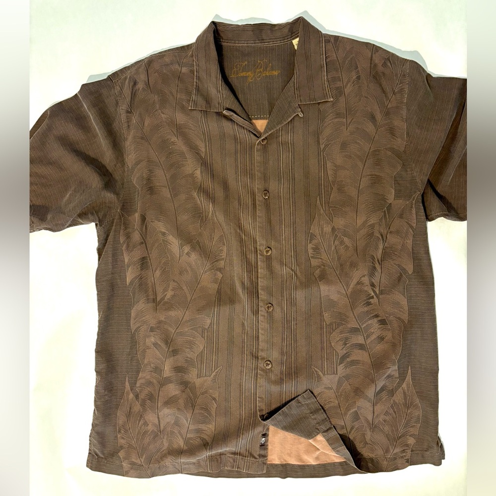 Tommy Bahama Dark Brown Leaf Pattern Shirt